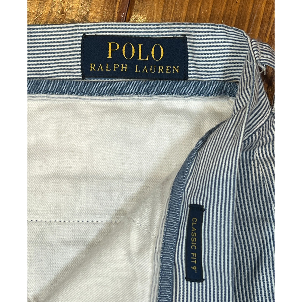 Polo Ralph Lauren Mens 30 x 9" Blue White Stripe Cotton Shorts Allover Pony - Picture 10 of 10